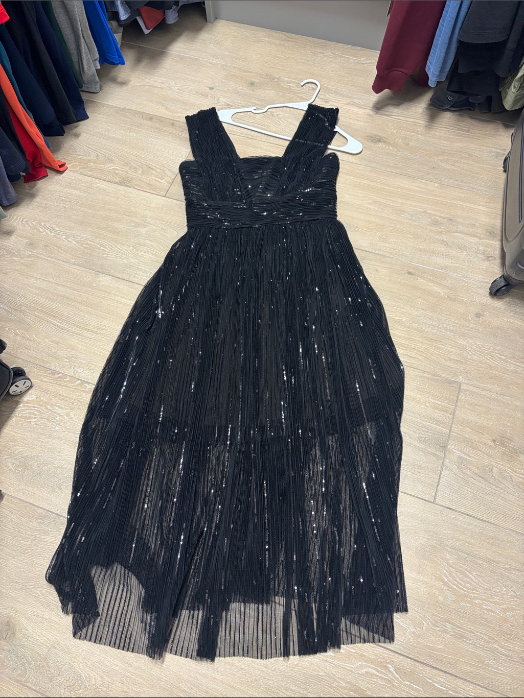 Halston Heritage Black Sequin Pleated Wedding Guest Dress